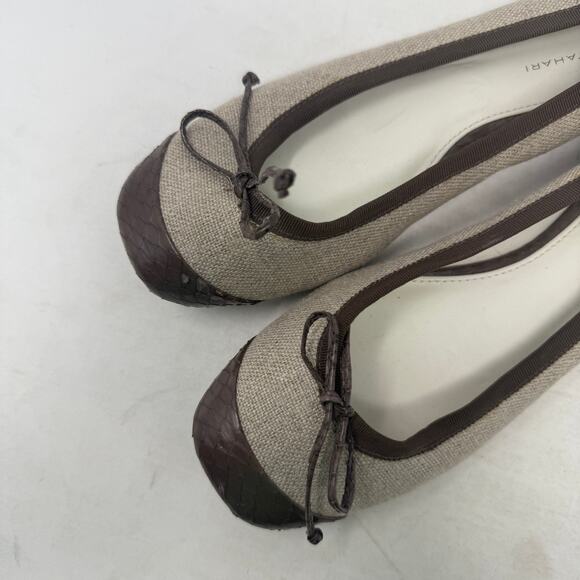 Elie Tahari Linen Canvas & Brown Leather Cap Toe Ballet Flats Size EU 40 - Picture 2 of 11